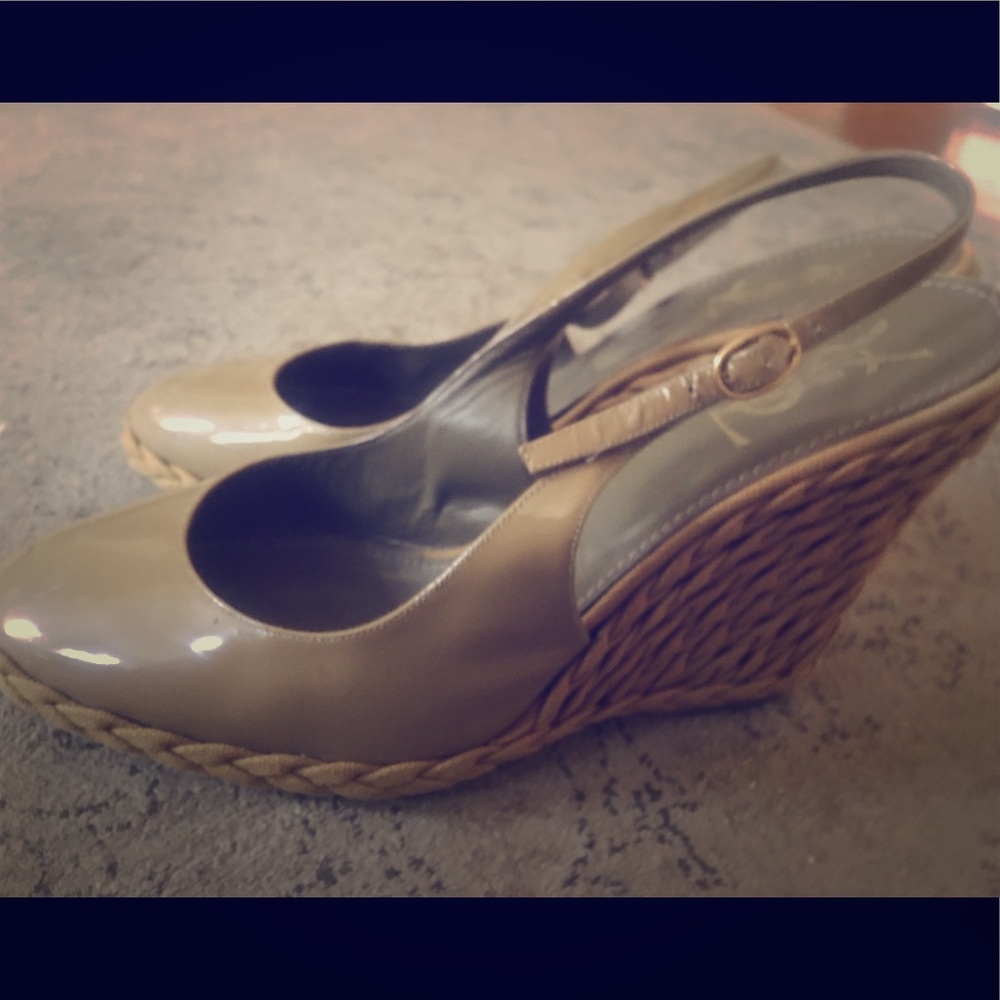 Yves saint Laurent patent slingback wedges